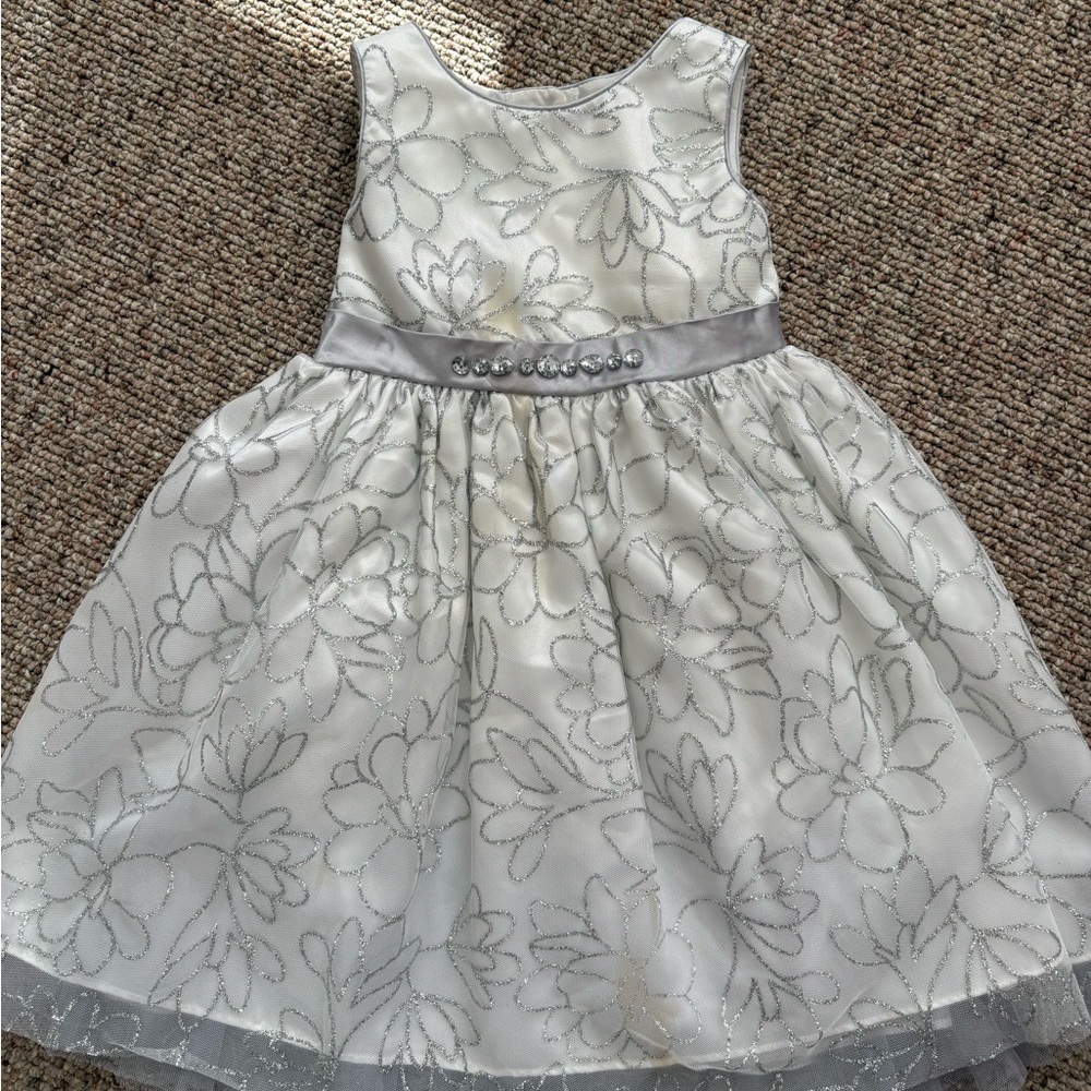 Youngland White Floral Dress with Silver Accents